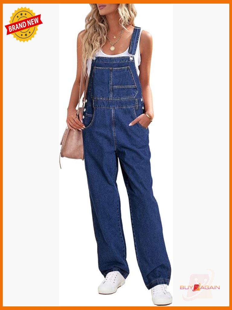 Women Overalls Loose Fit Denim Bib Baggy Jumpsuit Straight Wide Leg Stretchy